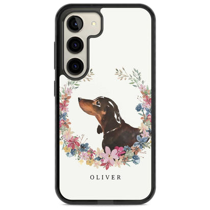 Personalised Black & Tan Dachshund Floral Portrait