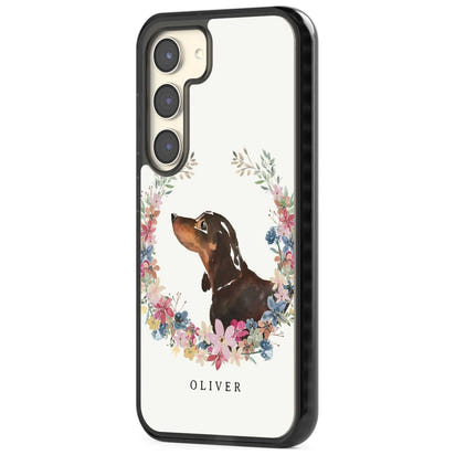 Personalised Black & Tan Dachshund Floral Portrait