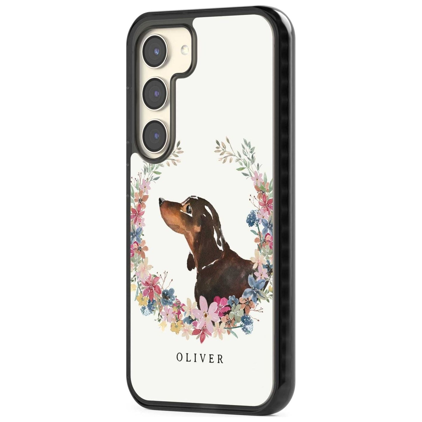 Personalised Black & Tan Dachshund Floral Portrait