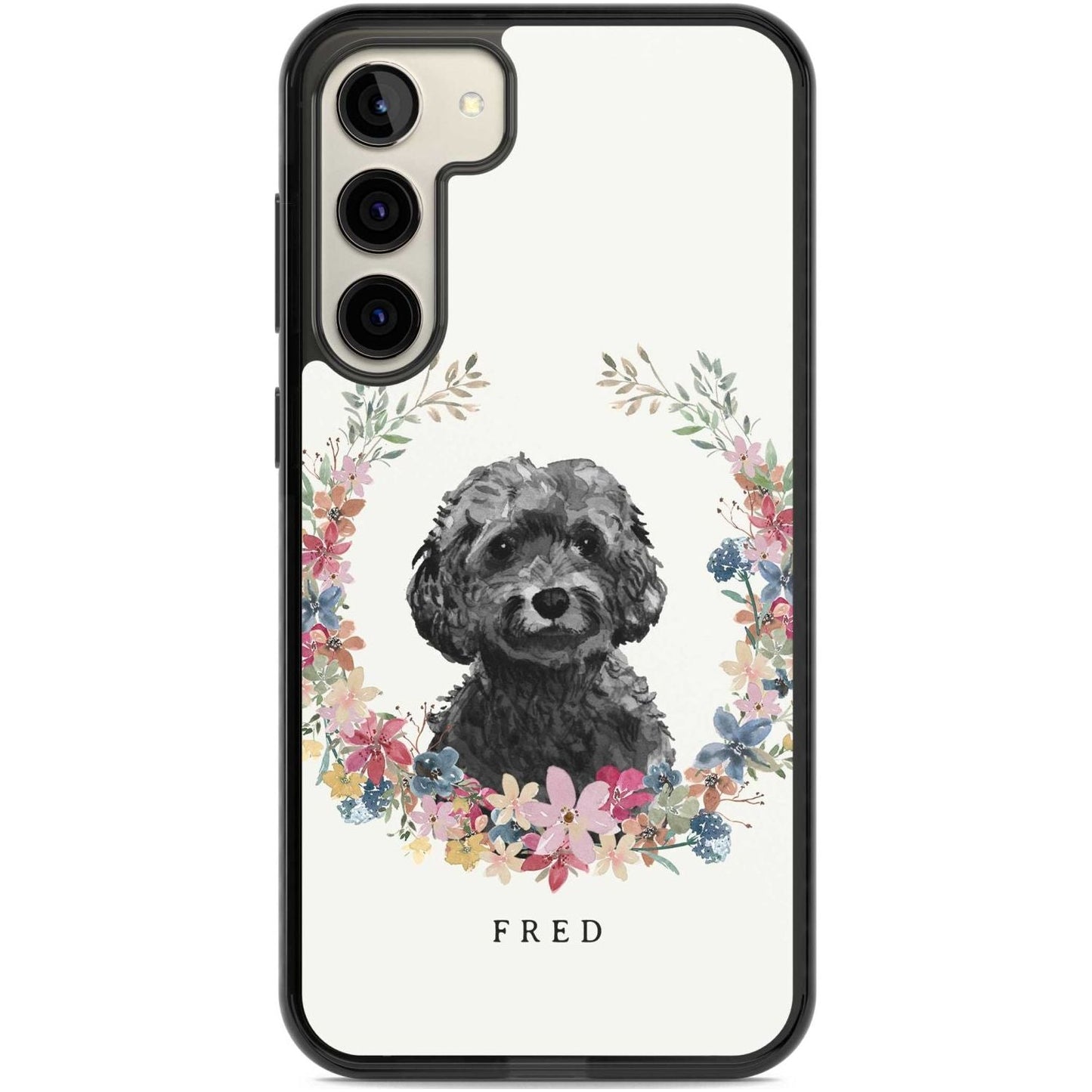 Personalised Black Cockapoo Floral Portrait