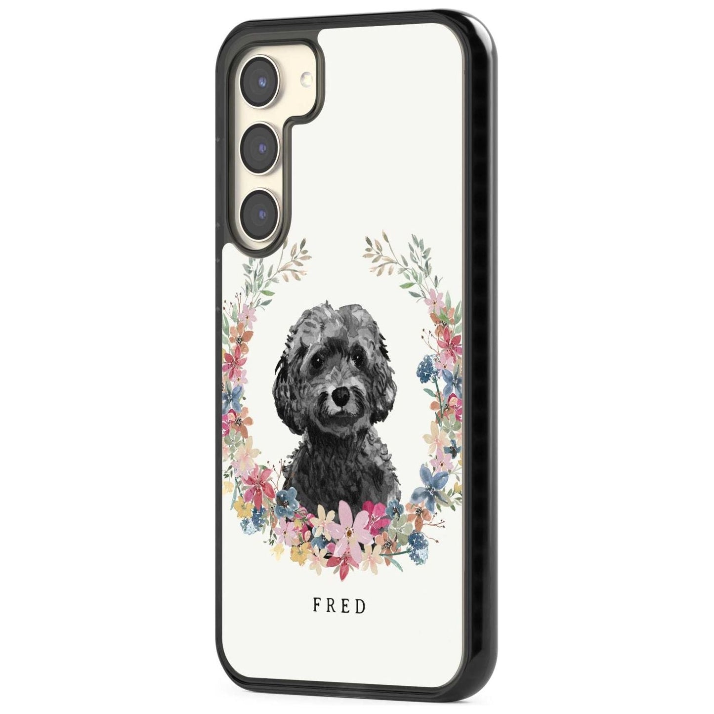 Personalised Black Cockapoo Floral Portrait