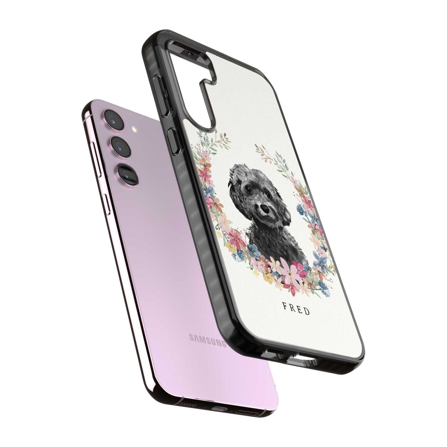 Personalised Black Cockapoo Floral Portrait