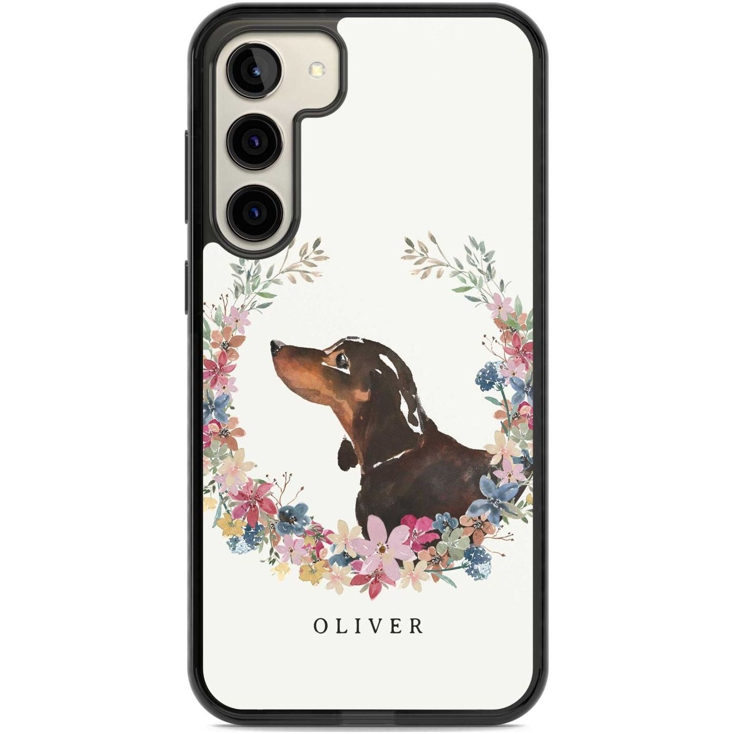 Personalised Black & Tan Dachshund Floral Portrait