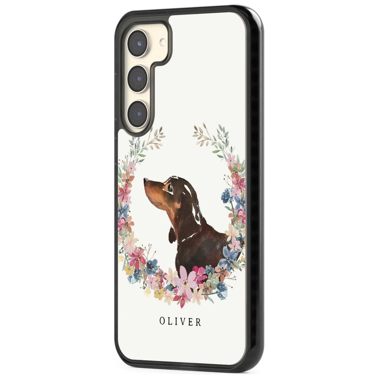 Personalised Black & Tan Dachshund Floral Portrait