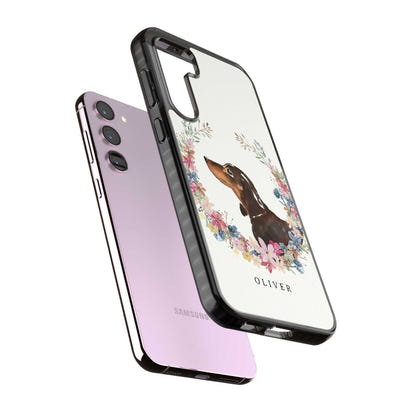 Personalised Black & Tan Dachshund Floral Portrait