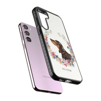 Personalised Black & Tan Dachshund Floral Portrait