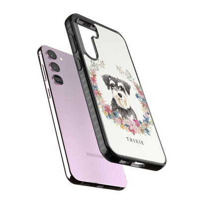 Personalised Watercolor Schnauzer Floral Portrait