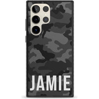 Personalisierter Name im schwarzen Camouflage-Muster (horizontal)