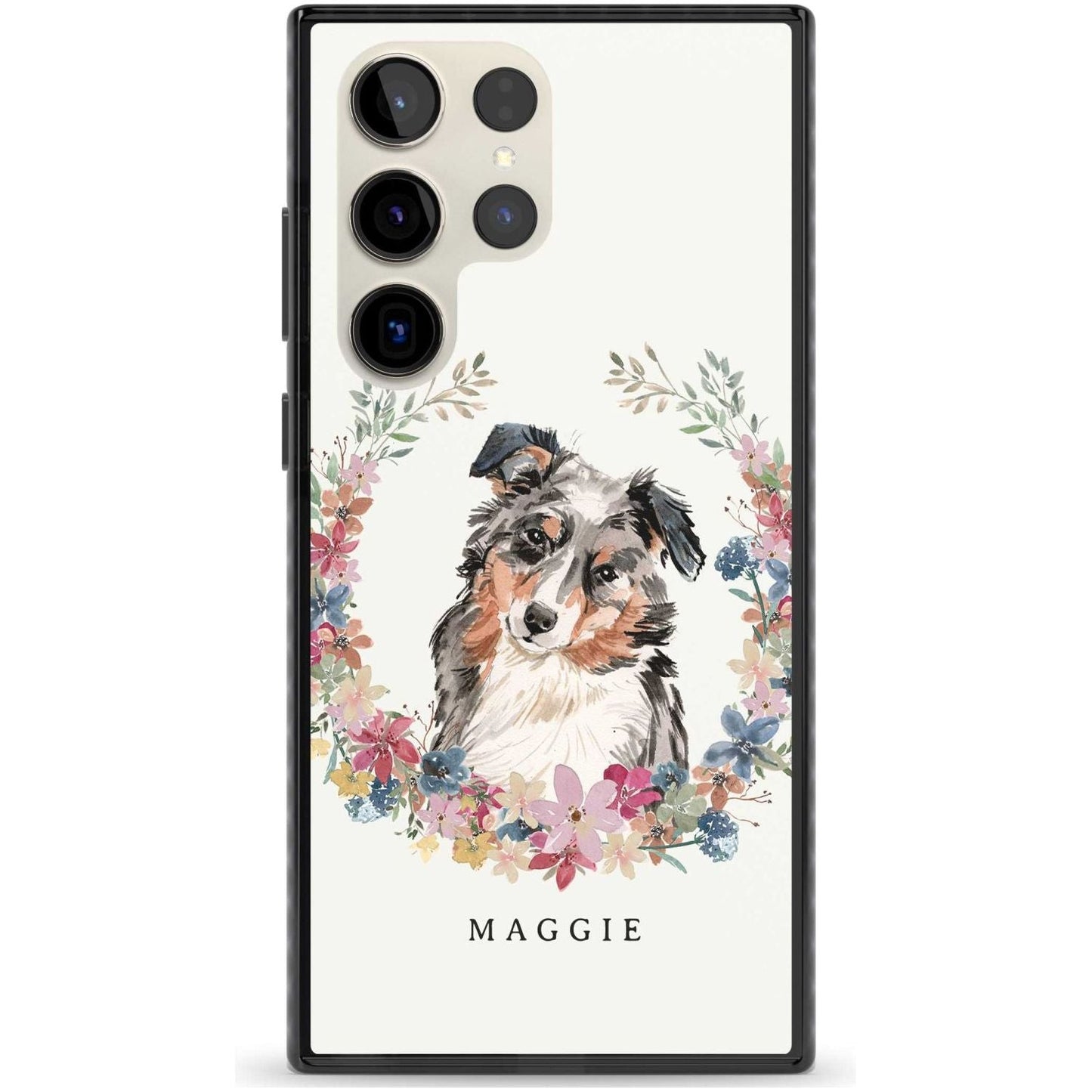 Personalised Australian Shepherd Floral Portrait