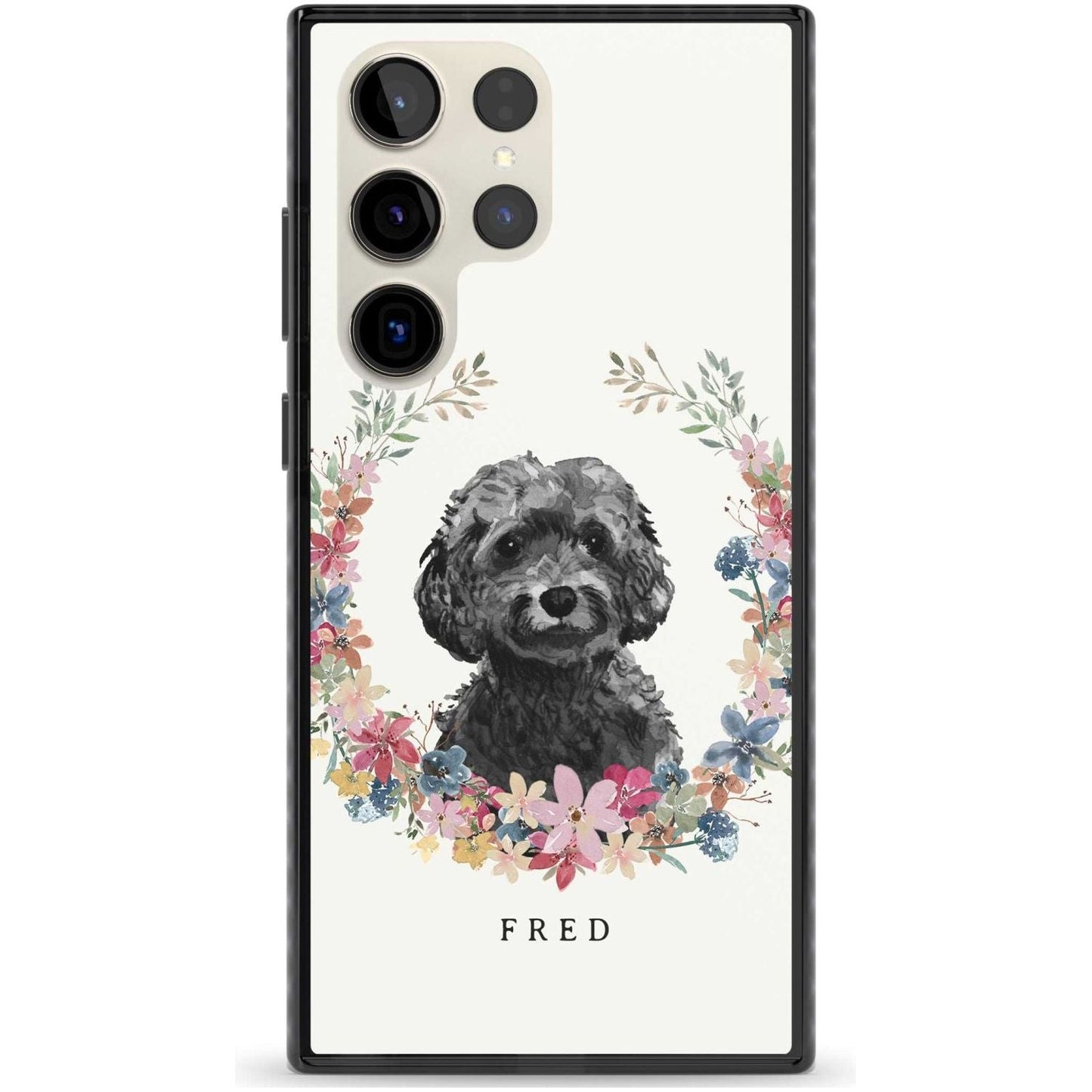 Personalised Black Cockapoo Floral Portrait