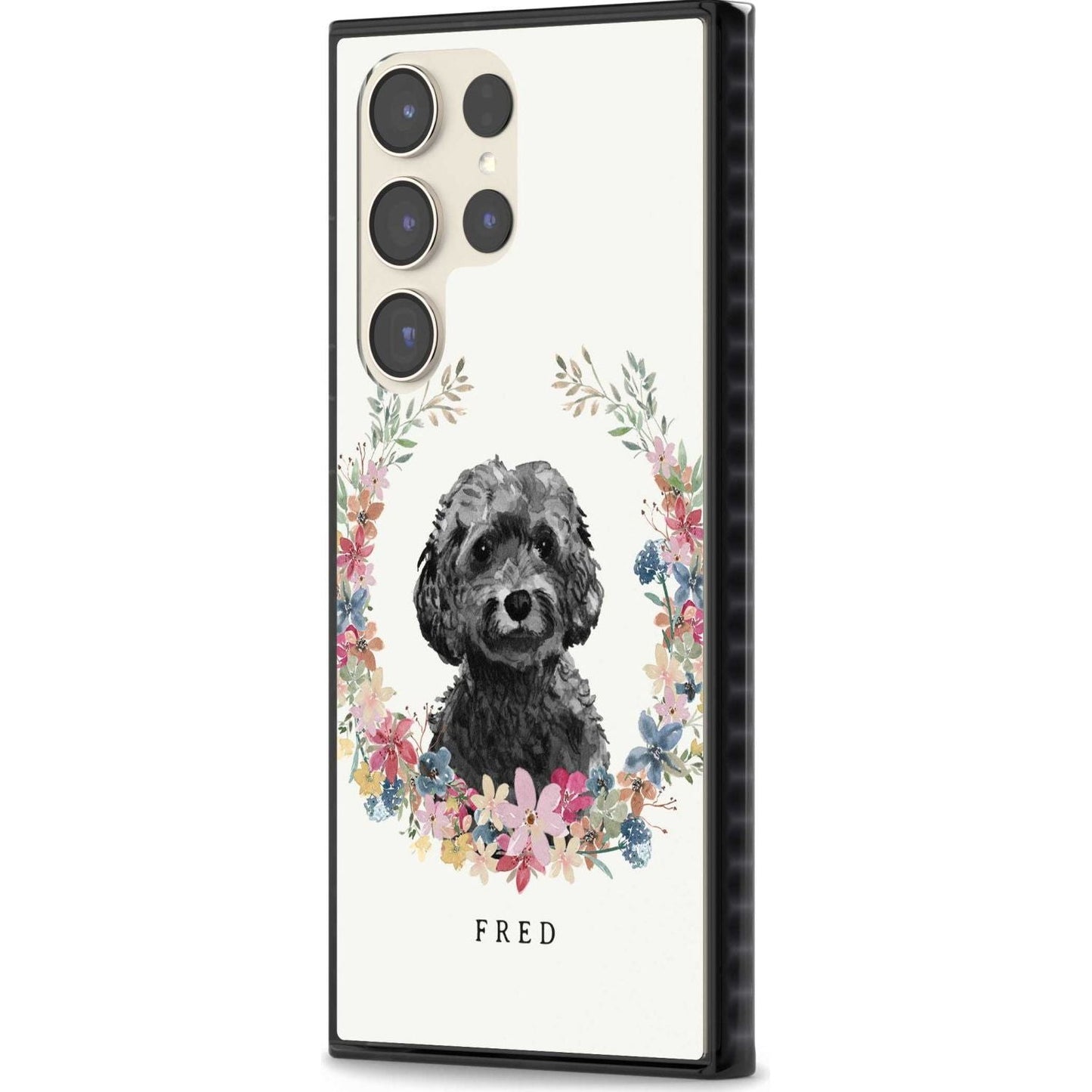 Personalised Black Cockapoo Floral Portrait