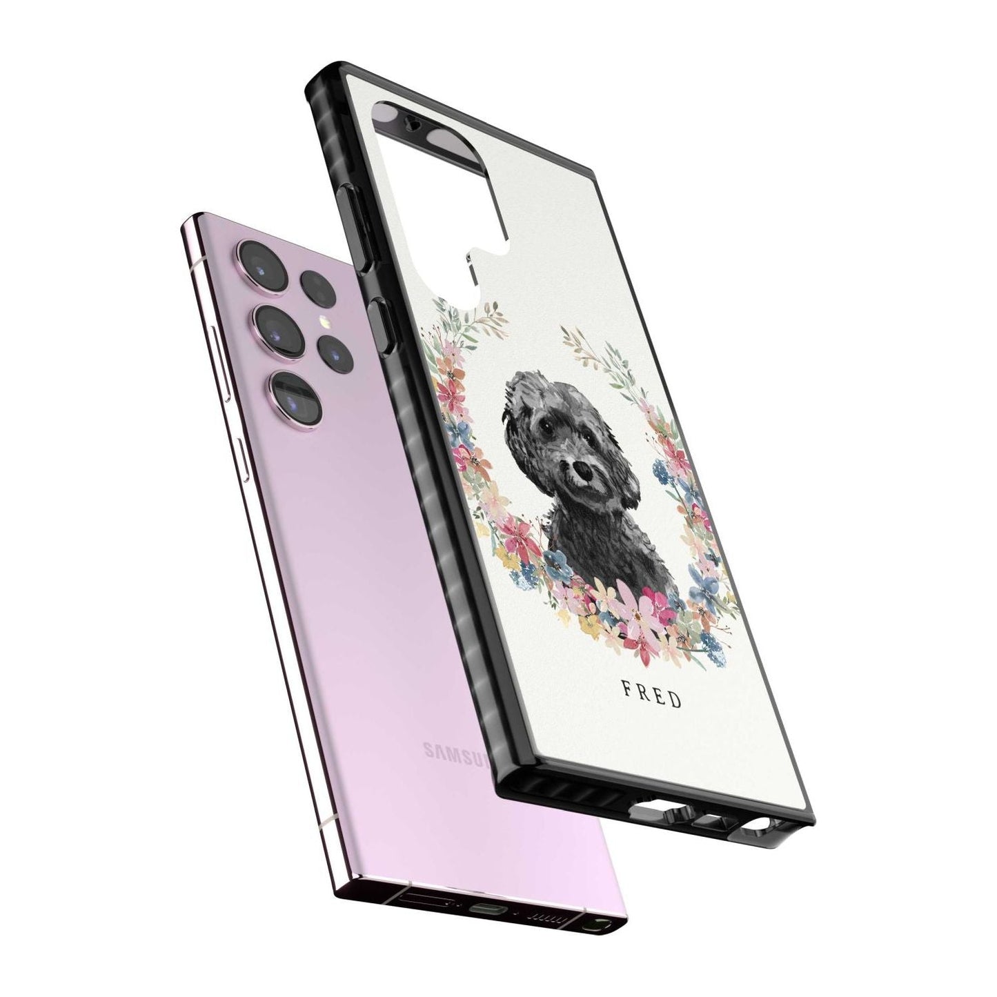 Personalised Black Cockapoo Floral Portrait