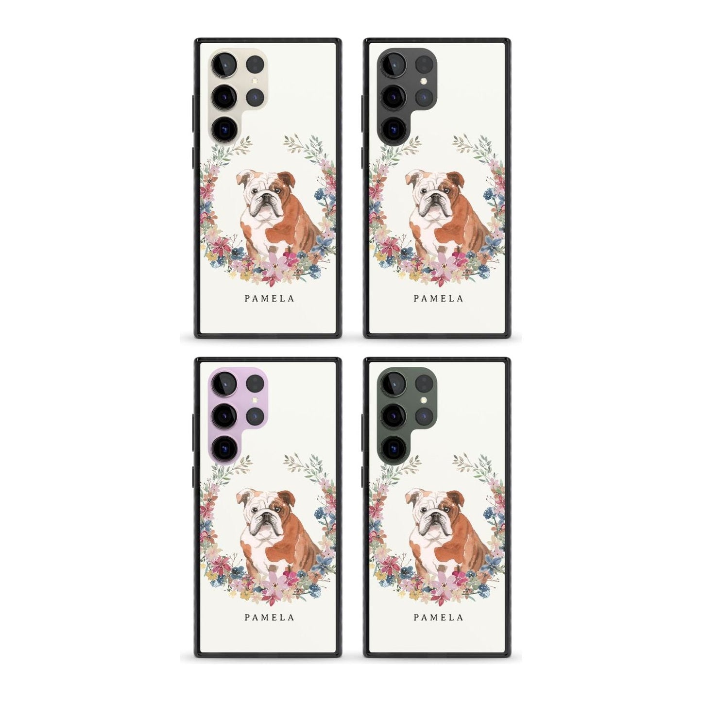 Personalised English Bulldog Floral Portrait