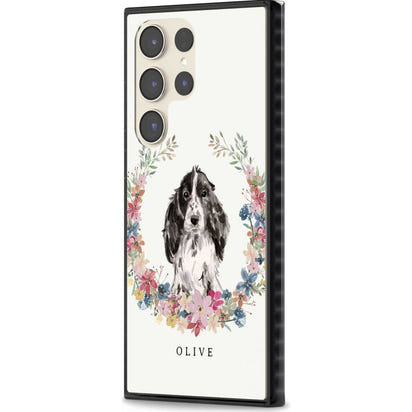 Personalisiertes Blumenporträt eines schwarzen Cocker Spaniels