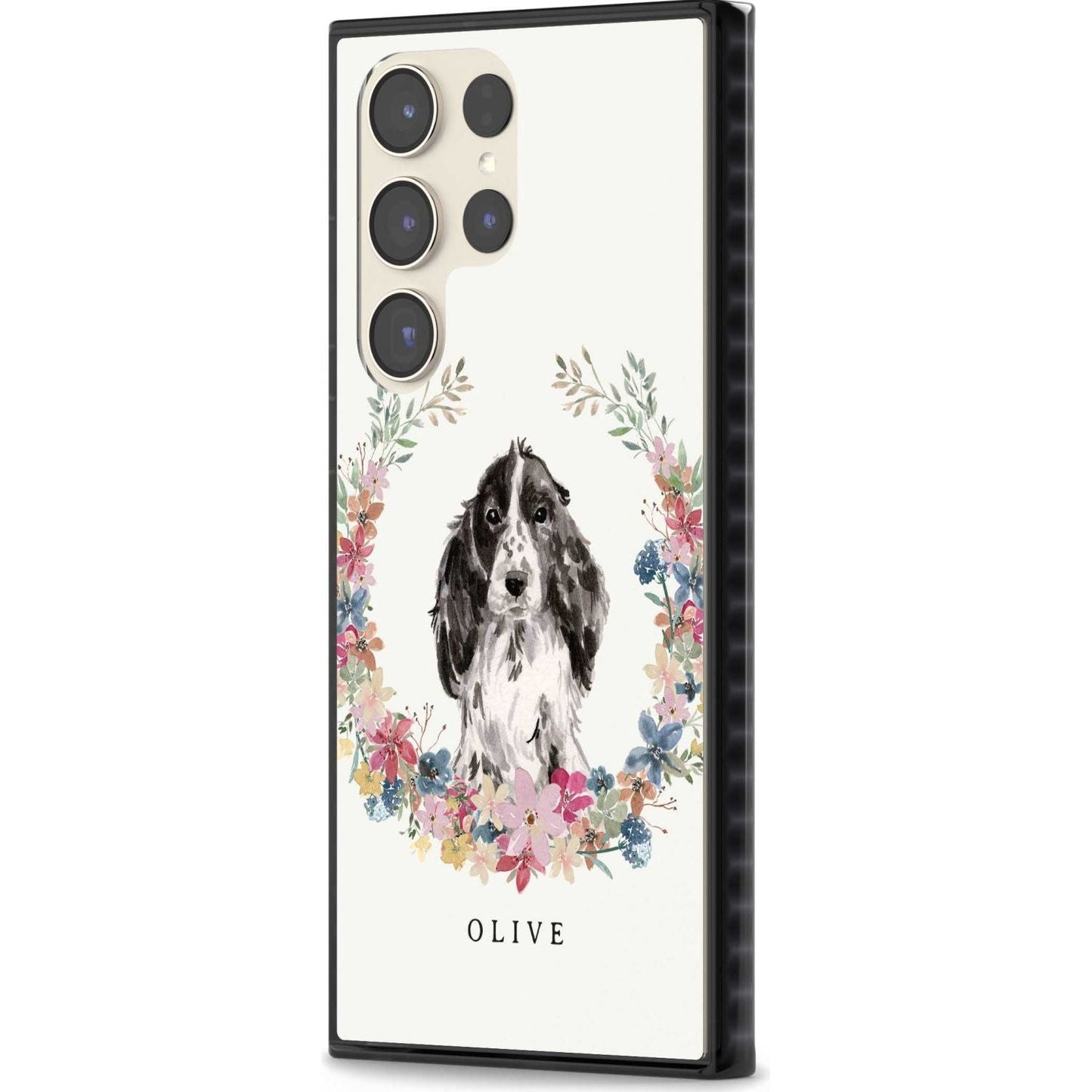 Personalisiertes Blumenporträt eines schwarzen Cocker Spaniels