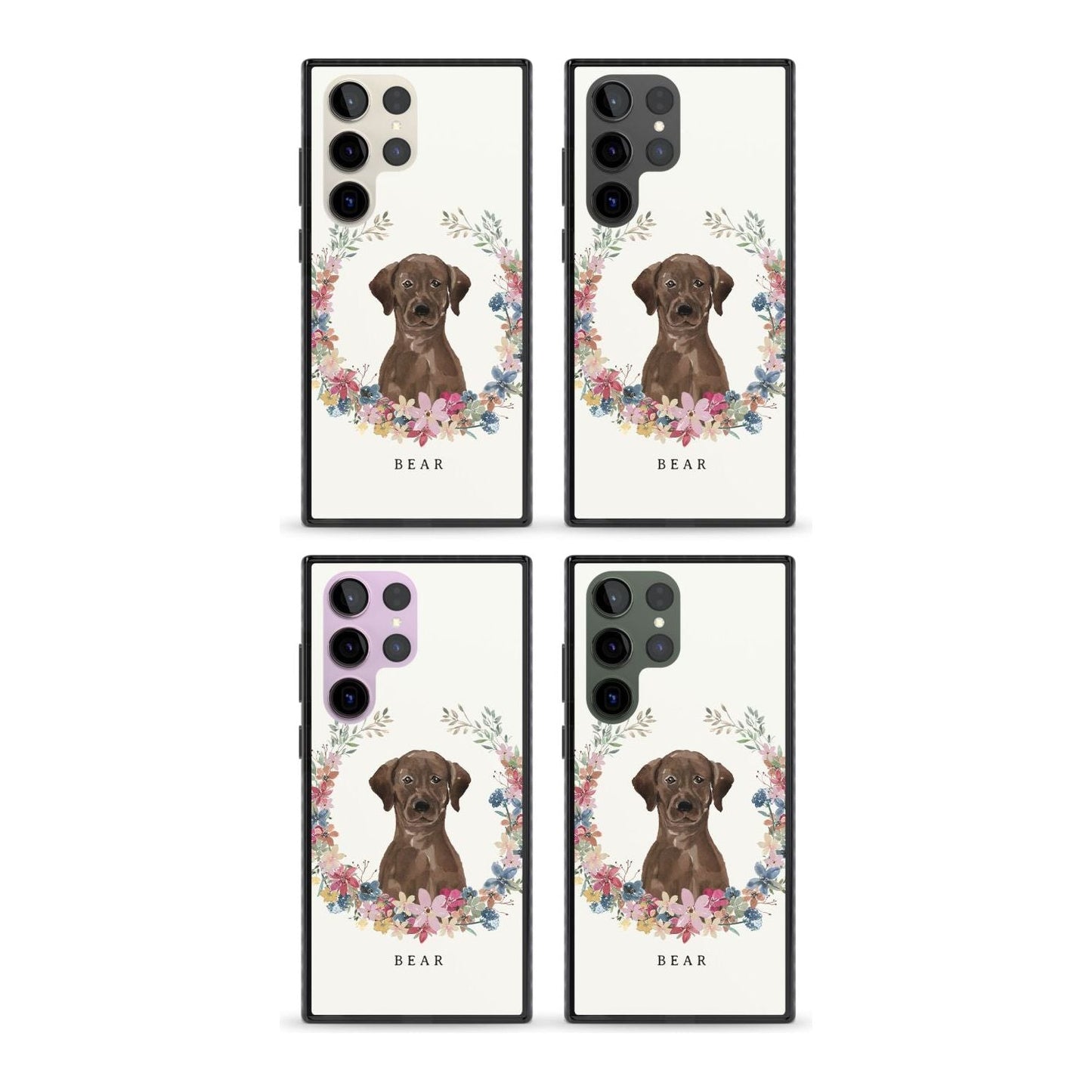 Personalised Chocolate Labrador Floral Portrait