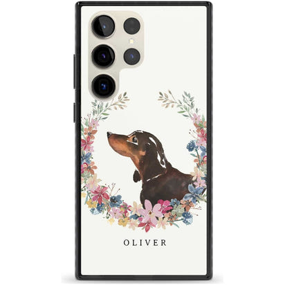 Personalised Black & Tan Dachshund Floral Portrait