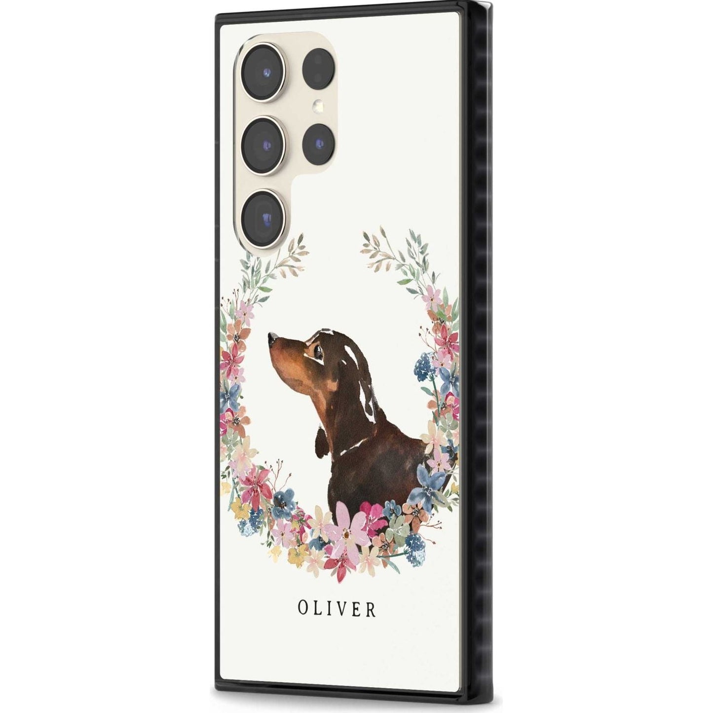 Personalised Black & Tan Dachshund Floral Portrait