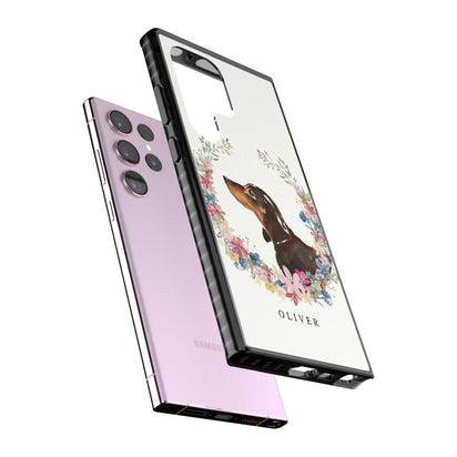 Personalised Black & Tan Dachshund Floral Portrait