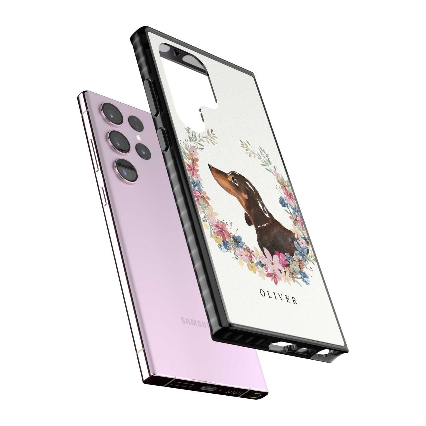 Personalised Black & Tan Dachshund Floral Portrait