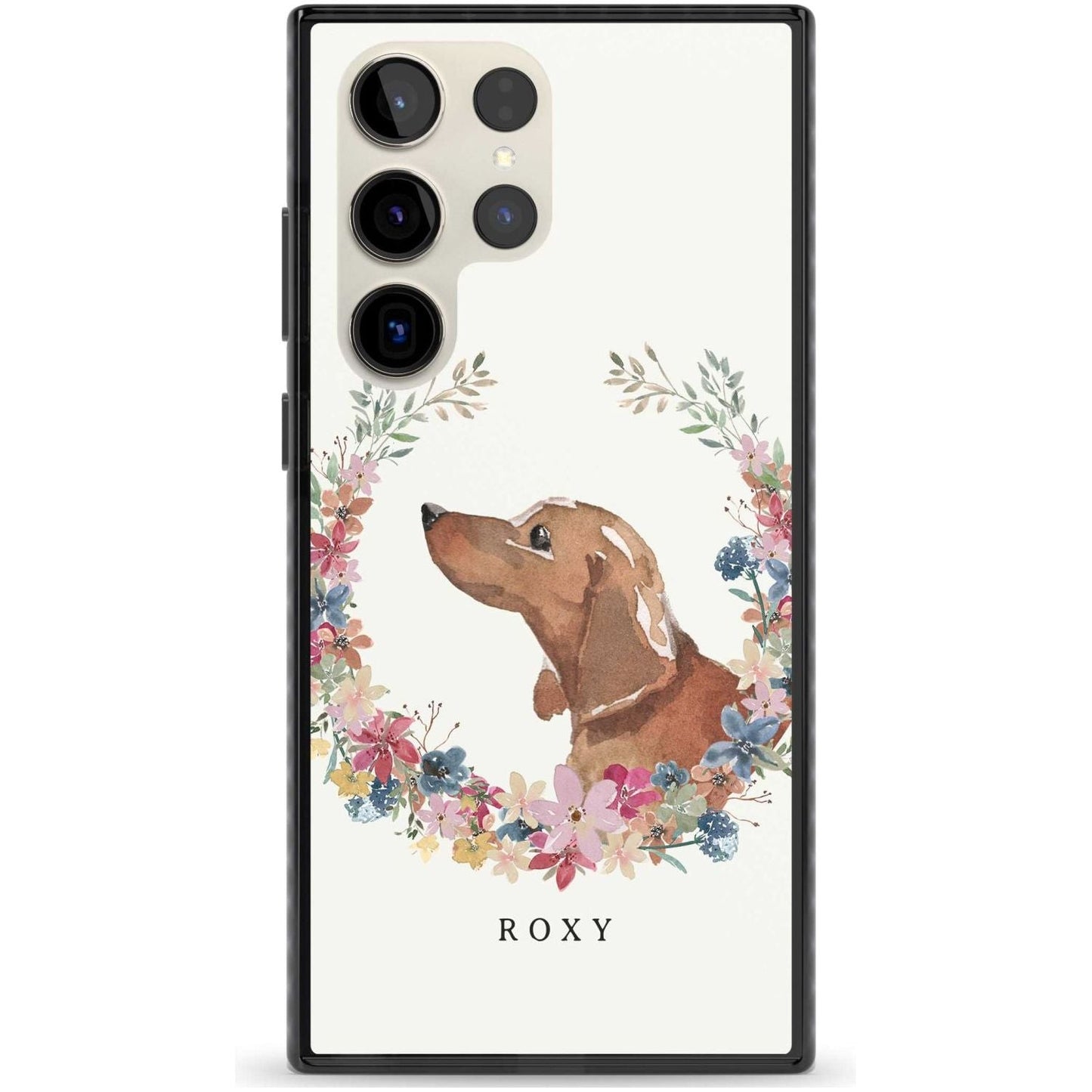 Personalised Tan Dachshund Floral Portrait
