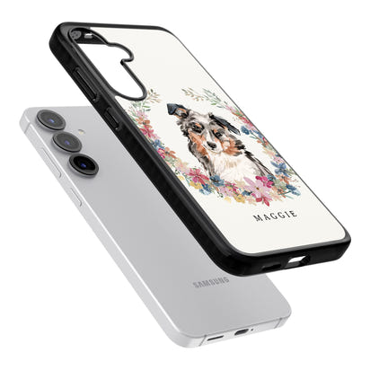 Personalised Australian Shepherd Floral Portrait