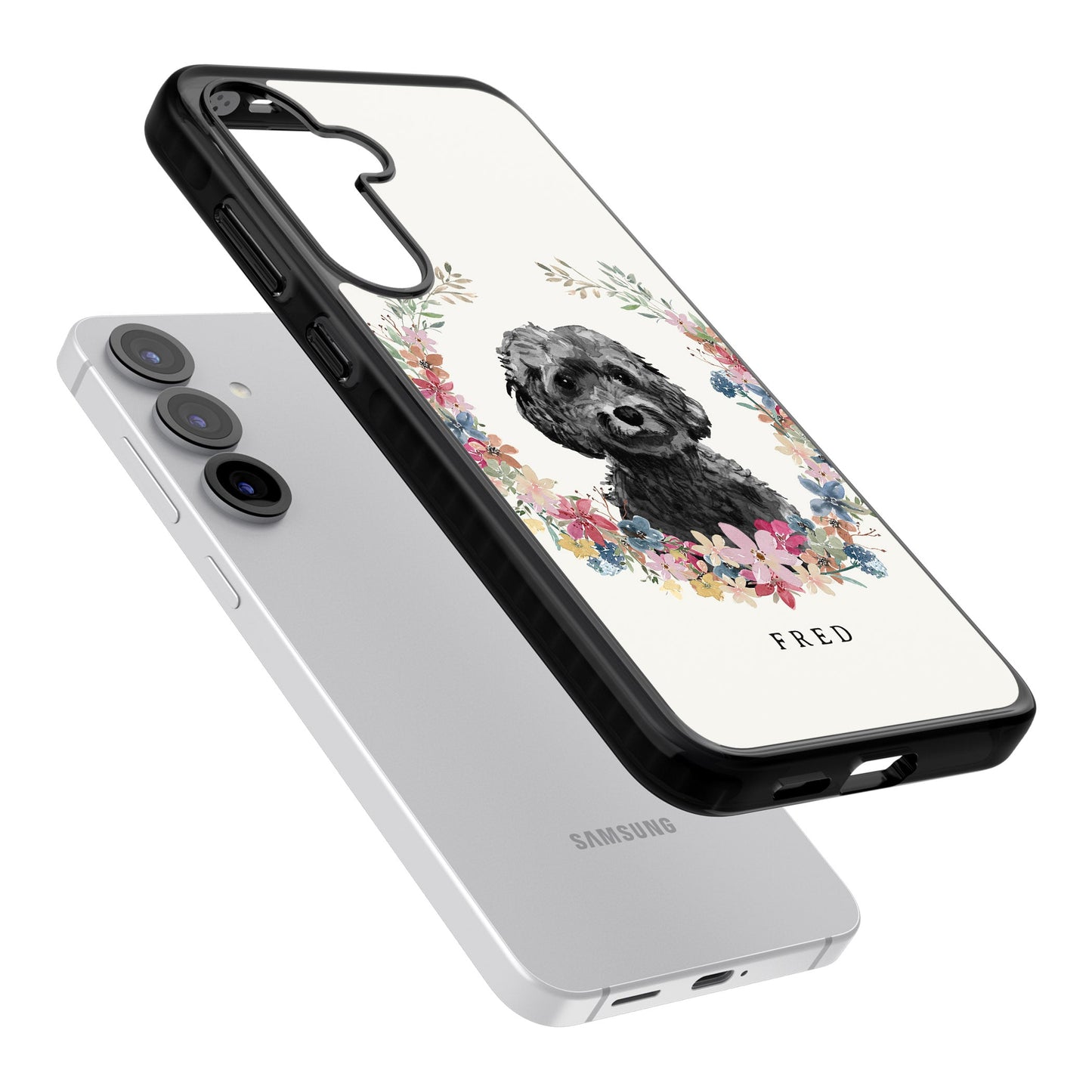 Personalised Black Cockapoo Floral Portrait