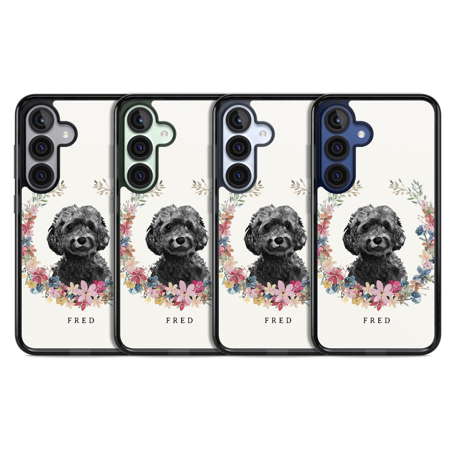 Personalised Black Cockapoo Floral Portrait