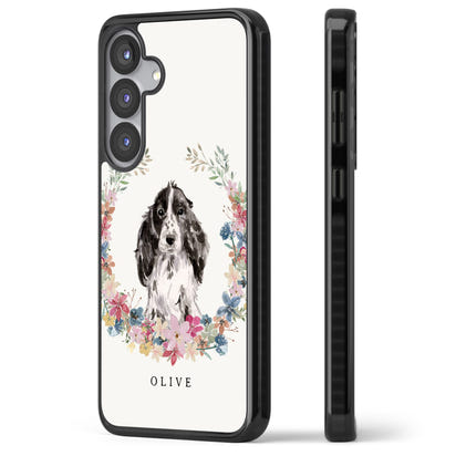 Personalisiertes Blumenporträt eines schwarzen Cocker Spaniels