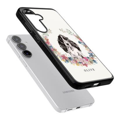 Personalisiertes Blumenporträt eines schwarzen Cocker Spaniels