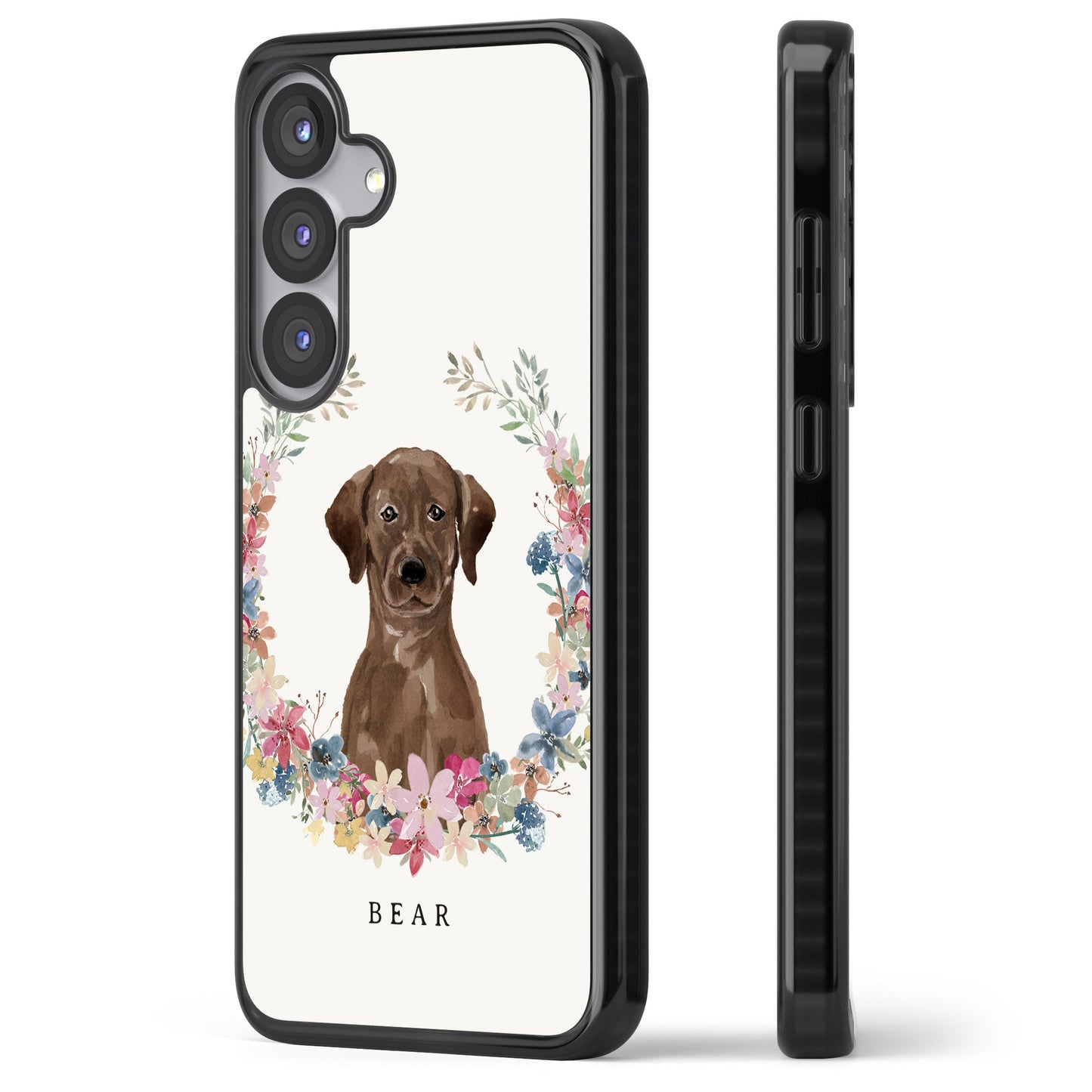 Personalised Chocolate Labrador Floral Portrait