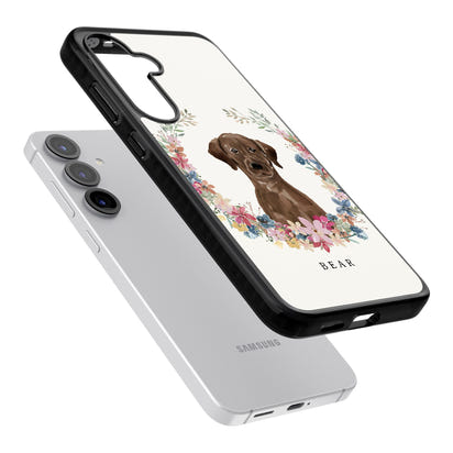 Personalised Chocolate Labrador Floral Portrait