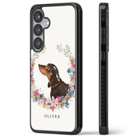 Personalised Black & Tan Dachshund Floral Portrait