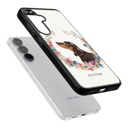 Personalised Black & Tan Dachshund Floral Portrait