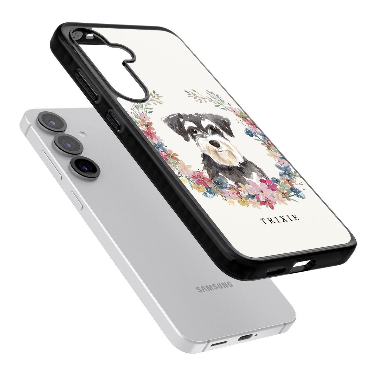 Personalised Watercolor Schnauzer Floral Portrait