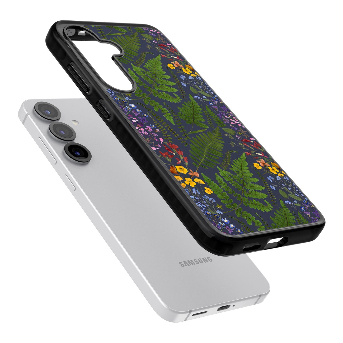 Busy Floral And Fern Design Navy