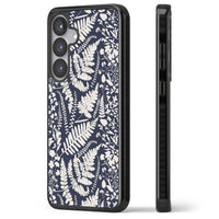 Fleurs sauvages et fougères sur fond bleu marine