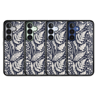 Fleurs sauvages et fougères sur fond bleu marine