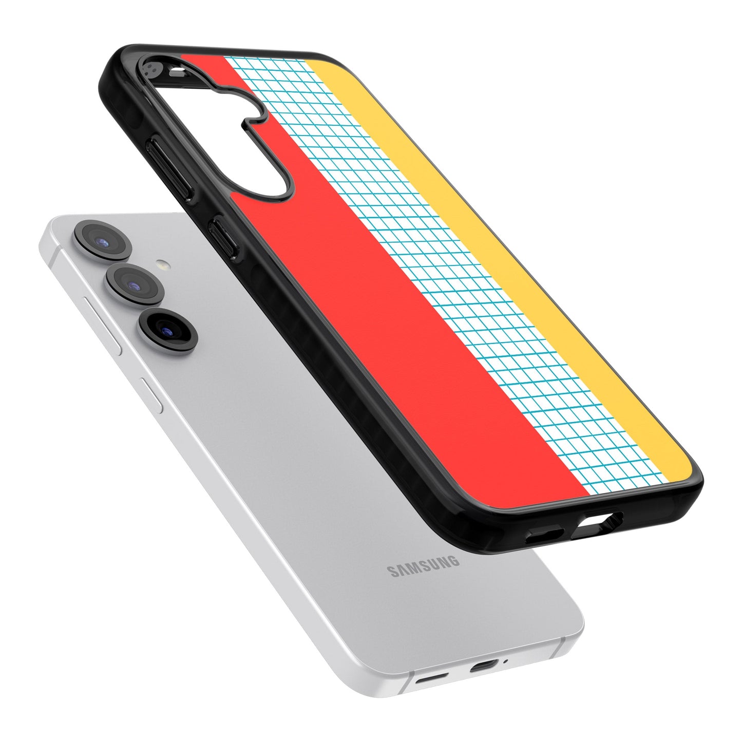 Grille abstraite rouge, bleue, jaune