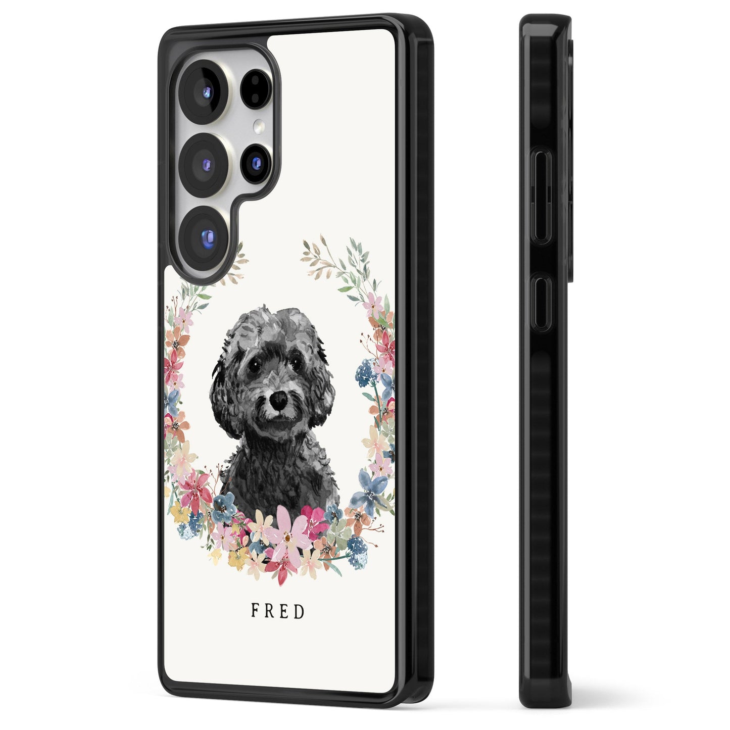 Personalised Black Cockapoo Floral Portrait