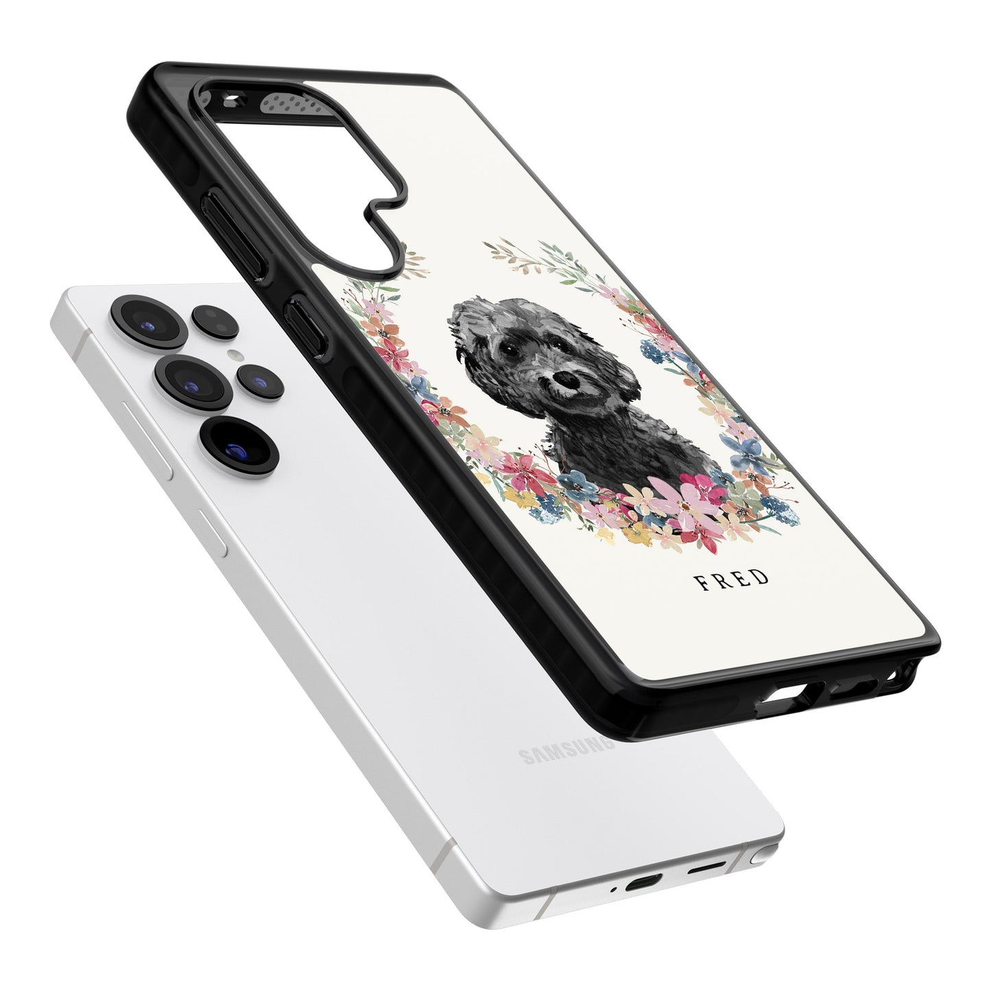 Personalised Black Cockapoo Floral Portrait