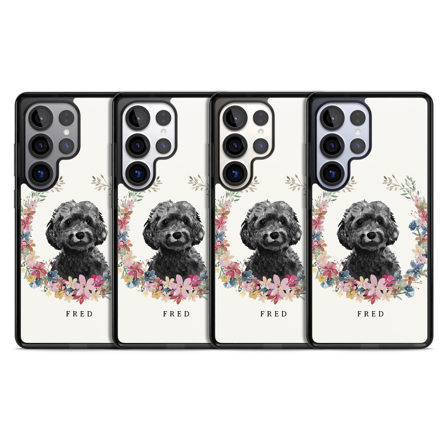 Personalised Black Cockapoo Floral Portrait