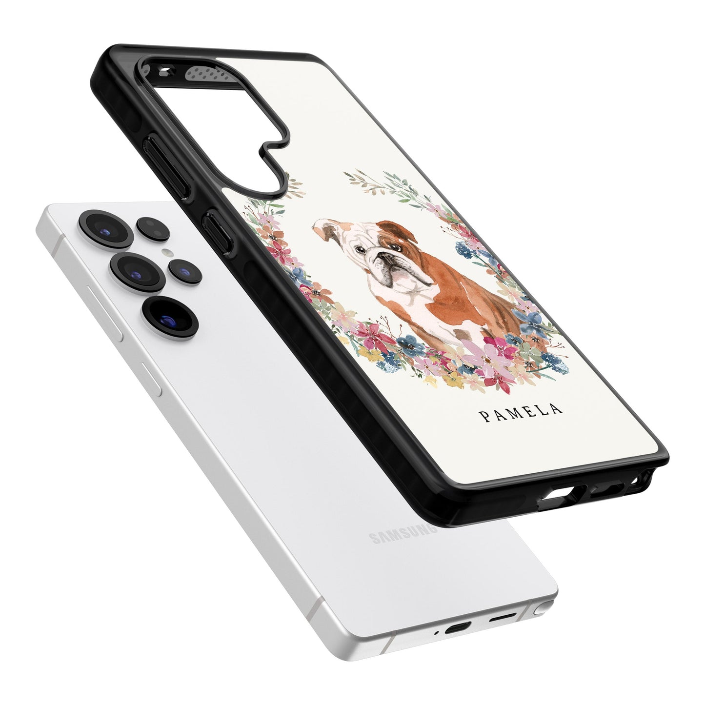 Personalised English Bulldog Floral Portrait