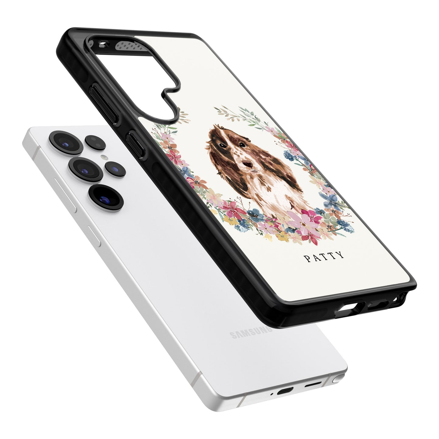 Personalised Cocker Spaniel Floral Portrait