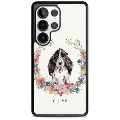 Personalisiertes Blumenporträt eines schwarzen Cocker Spaniels