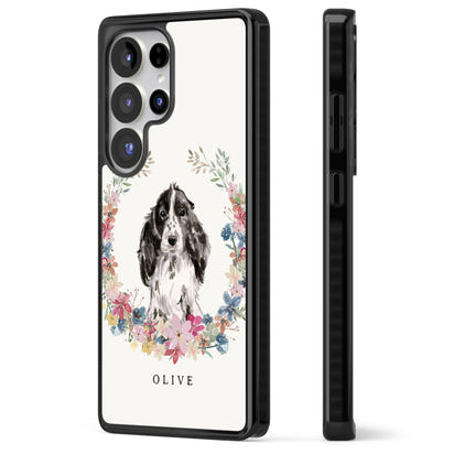 Personalisiertes Blumenporträt eines schwarzen Cocker Spaniels