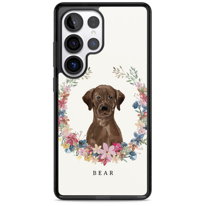 Personalised Chocolate Labrador Floral Portrait