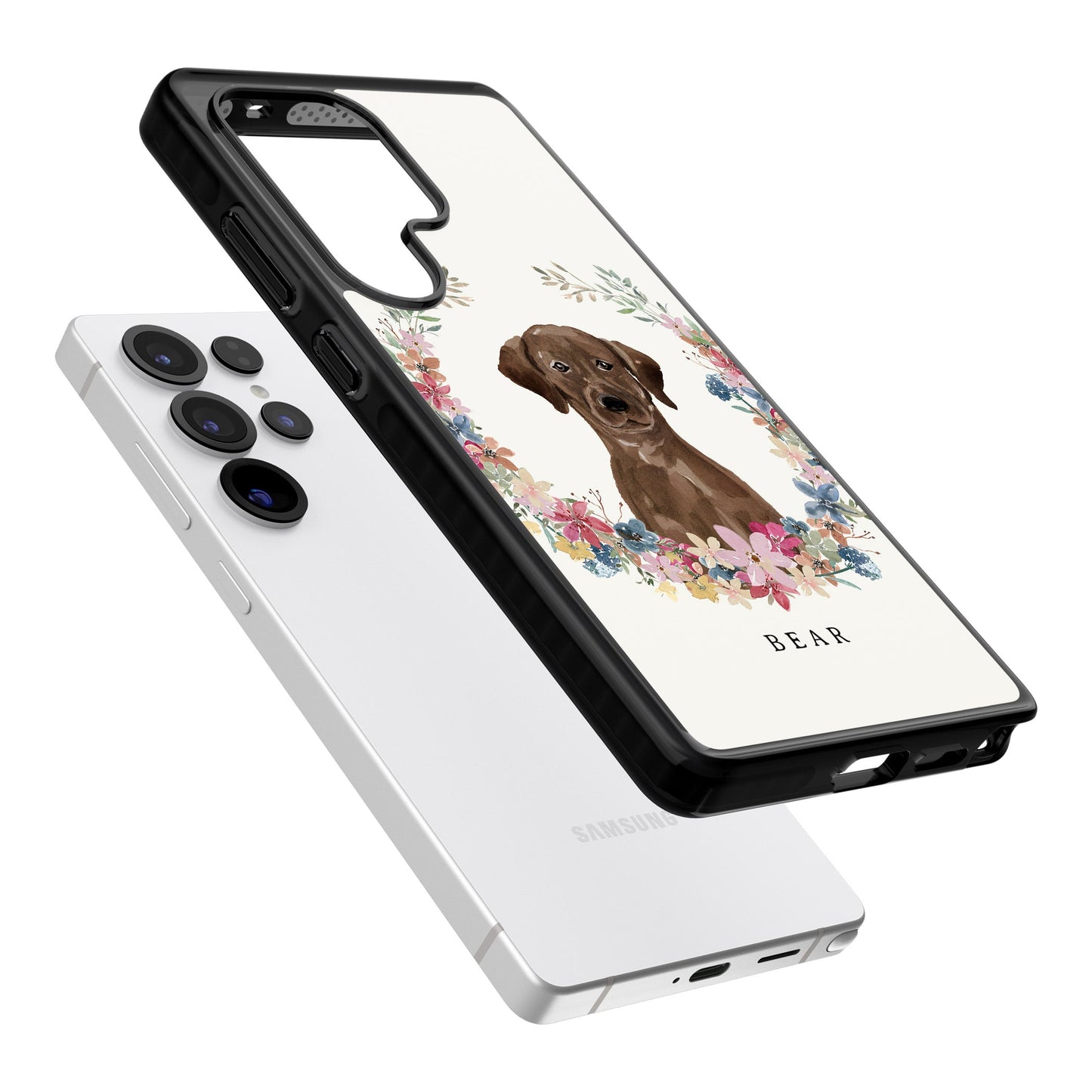 Personalised Chocolate Labrador Floral Portrait