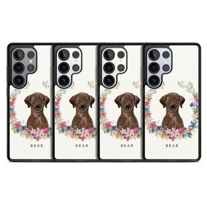 Personalised Chocolate Labrador Floral Portrait