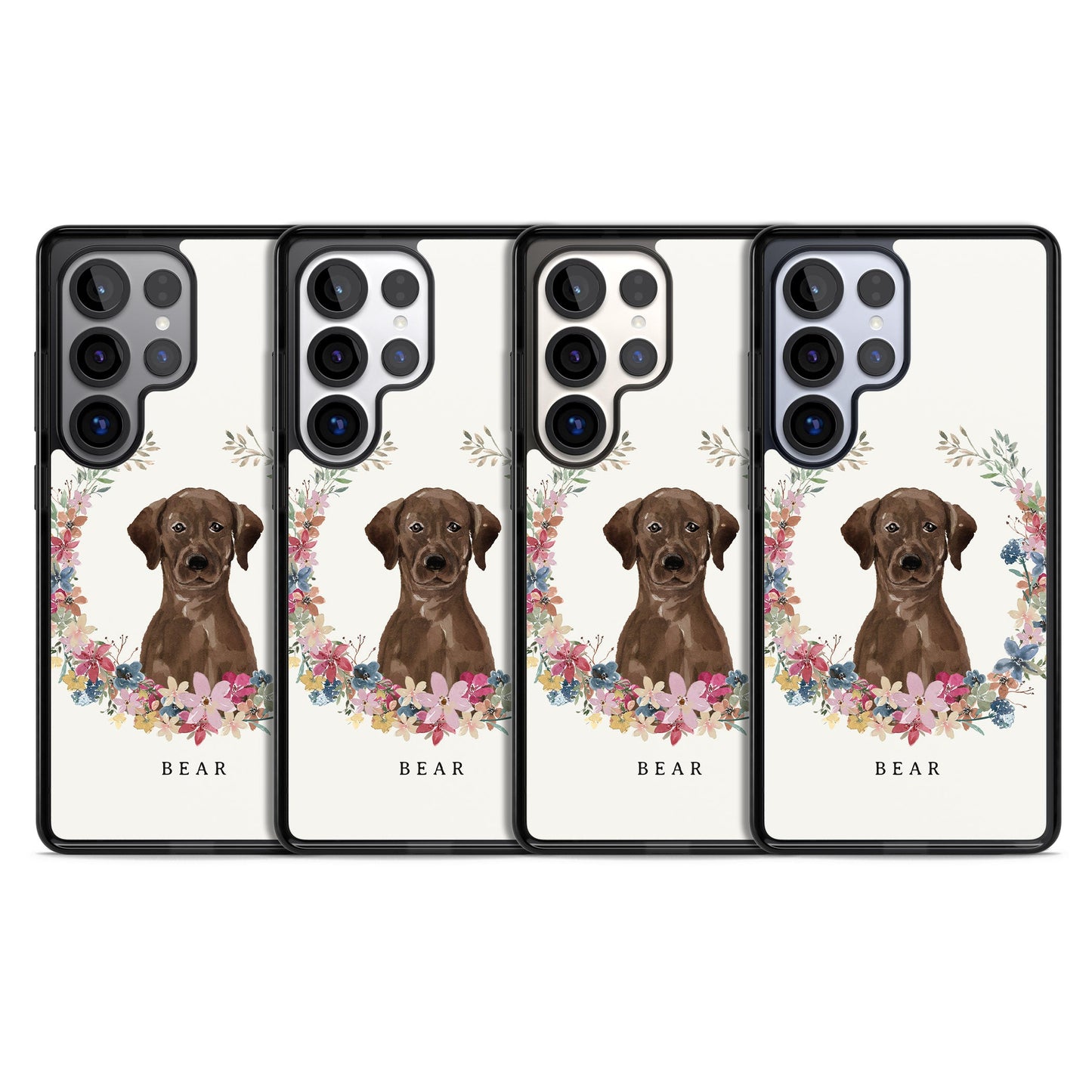 Personalised Chocolate Labrador Floral Portrait